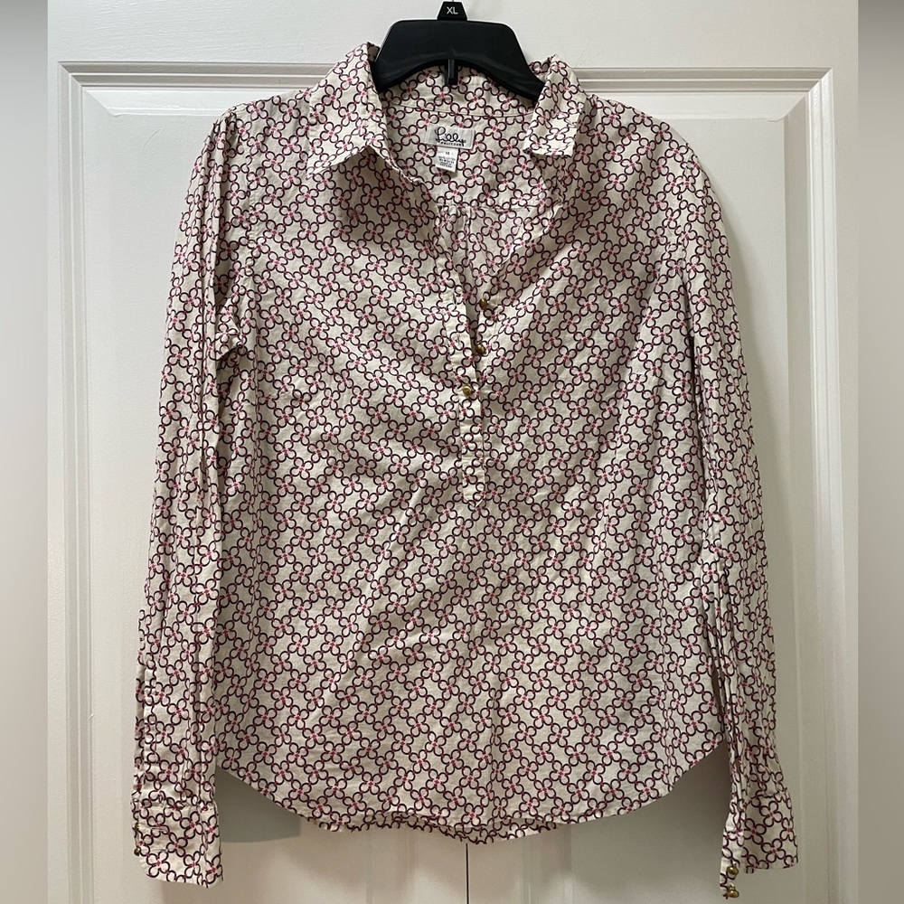 Lilly Pulitzer White Tag Floral Pullover Shirt Size 14 Vintage Cotton w/ Buttons
